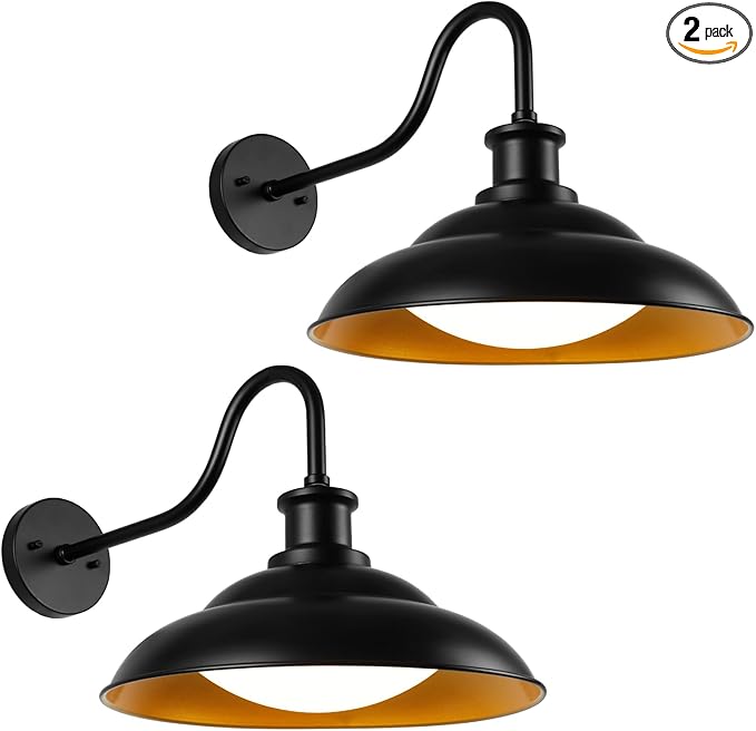 Outdoor LED Barn Lights, 16 Inch Large Farmhouse Exterior Wall Mount Light with 5 Color Temperatures Industrial Black Porch Light Outside for Garage Doorway, 2 Pack