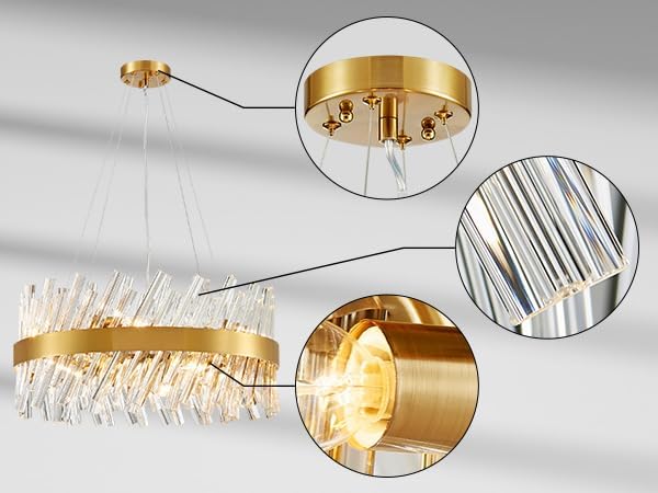 Saint Mossi 19.5” Modern LED Chandeliers for Dining Room, 8-Light Hanging Pendant Lighting Fixture for Living Room, Kitchen Island, Clear Glass Tube with Gold Frame, D19xW19xH19