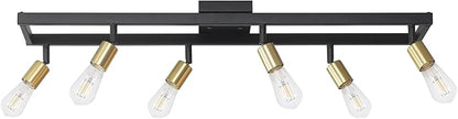 GLOBE Electric 64000096 36" 6-Light Track Lighting, Matte Black, Brass Sockets, Adjustable Pivoting Heads, Ceiling Light Fixture for Kitchen Island, Hallway, or Dining Room, Modern Farmhouse Lights