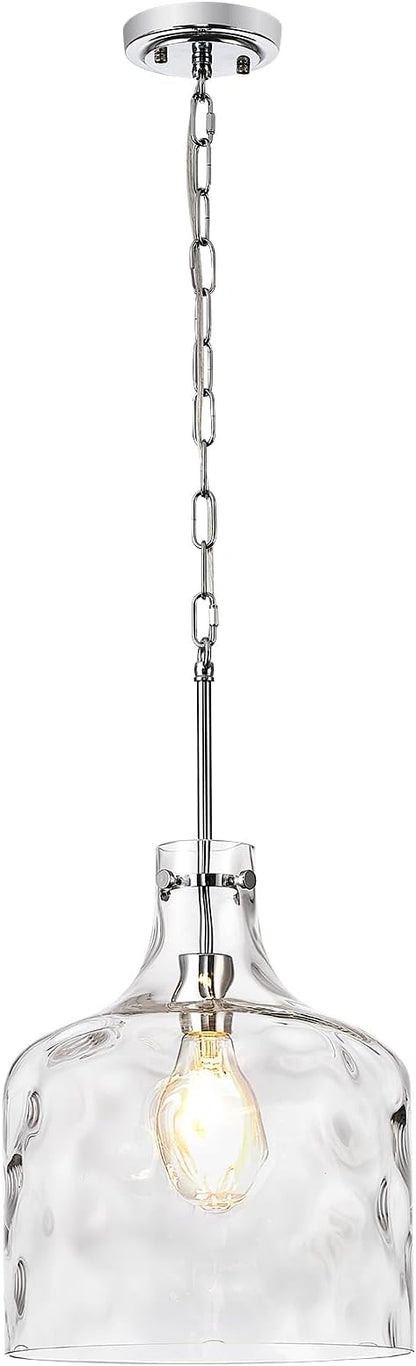 CATINER Extra Large 16" Vintage Farmhouse Pendant Light – Hand-Blown Clear Hammered Glass Shade, Adjustable Chain Hanging Light for Kitchen Island, Hallway, Dining Room, Chrome