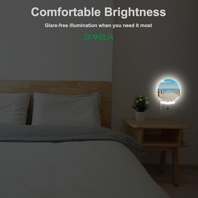 EKOBLA Beach Scene Plug-in Night Light, Ocean Coastal Decor LED Nightlight with Dusk to Dawn Sensor, Energy Saving for Home Bathroom