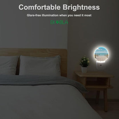 EKOBLA Beach Scene Plug-in Night Light, Ocean Coastal Decor LED Nightlight with Dusk to Dawn Sensor, Energy Saving for Home Bathroom