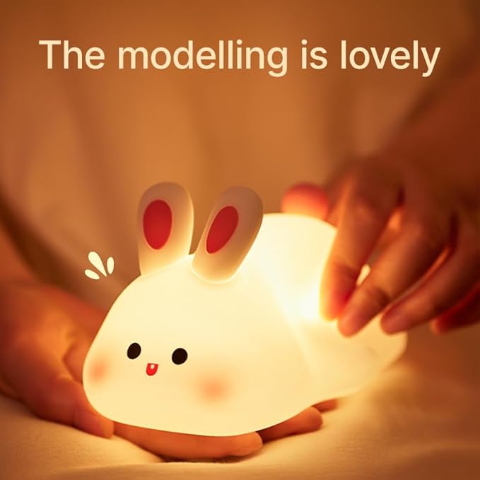 Squishy Bunny Night Light, Cute Easter Rabbit, Bunny Lamp, Led Big Face Rabbit Decor, Novelty Gifts, Dimmable Rechargeable Light up Bunnies, Nursery Room College Dorm Touch Nightlight