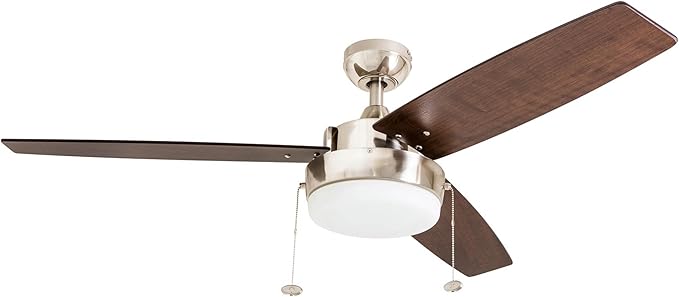 Prominence Home Statham, 52 Inch Contemporary Indoor LED Ceiling Fan with Light, Pull Chain, Dual Mounting Options, Modern Dual Finish Blades, Reversible Motor - 51018-01 (Espresso)