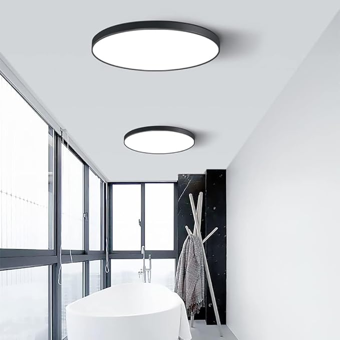 LED Modern Round Recessed Ceiling Light, 20 Inch, 36W 3000K-6000K Dimmable, Black Close to Ceiling Lighting for Living Room & Bedroom