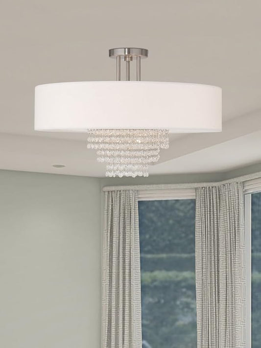 Livex Lighting 51029-91 Crystal Accents Five Light Ceiling Mount from Carlisle Collection in Pwt, Nckl, B/S, Slvr. Finish, Brushed Nickel