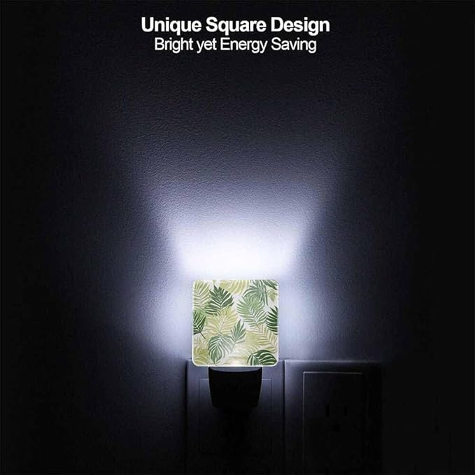 Palm Leaves Night Lights Plug into Wall Green Tropical Summer Leaves Night Light with Dusk to Dawn Sensor for Home Bedroom Bathroom Living Room 0.5W Sleep-Friendly