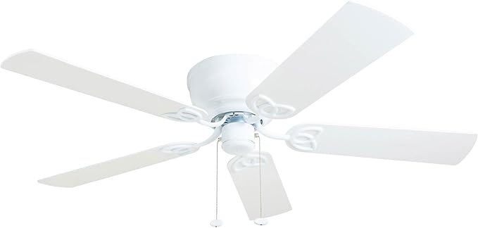 Prominence Home Benton Traditional 52 Inch Ceiling Fan with Light, LED Flush Mount Ceiling Fan, Indoor Fan with 5 Blades, White and Gray Oak Blade Finish Options, White (50852-01)