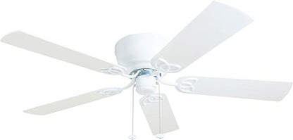 Prominence Home Benton Traditional 52 Inch Ceiling Fan with Light, LED Flush Mount Ceiling Fan, Indoor Fan with 5 Blades, White and Gray Oak Blade Finish Options, White (50852-01)