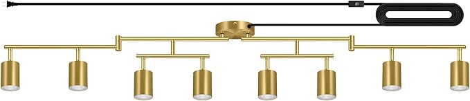 Plug in Track Lighting, LED Track Lighting Fixtures Ceiling Kit, Gold 8-Light Ceiling Light Plug-in, Wall Light with 15ft Power Cord, Rotatable Kitchen Spotlight for Bedroom(GU10 Socket, NO Bulb)