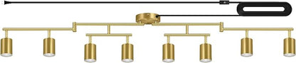 Plug in Track Lighting, LED Track Lighting Fixtures Ceiling Kit, Gold 8-Light Ceiling Light Plug-in, Wall Light with 15ft Power Cord, Rotatable Kitchen Spotlight for Bedroom(GU10 Socket, NO Bulb)
