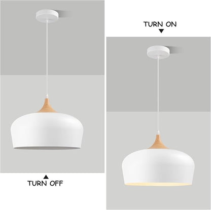 Large 13.8 in Modern Wood Pendant Light Fixtures,Adjustable White Pendant Lighting Fixture,Dome Ceiling Hanging Lights for Kitchen Island, Dining Room
