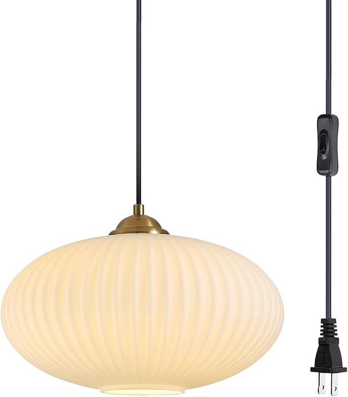 Antique Brass Pendant Lighting Bedroom Plug in Ceiling Light Gold and White Pendant Lights Kitchen Island Large Plug in Chandelier Modern Glass Hanging Lamp