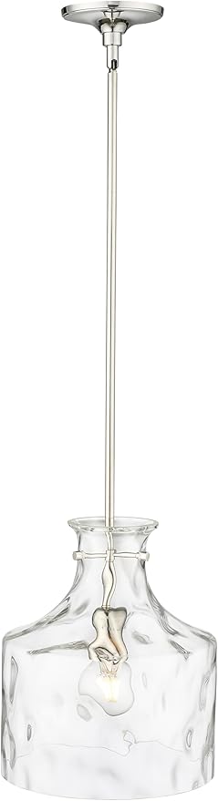 ML Lighting | Santorini Collection | 22601-PN | Indoor 1 Light Metal Pendant in Polished Nickel with Water Glass Shade | Kitchens, Dining Rooms, Living Rooms, Entryways, Hallways