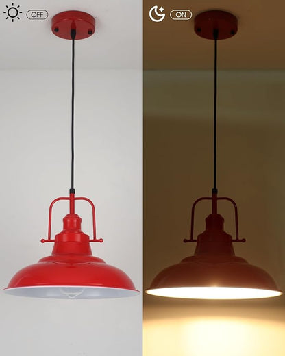 Farmhouse Pendant Lighting for Kitchen Island,Red Pendant Light with Handle, Adjustable Height Industrial Ceiling Light Fixture for Hallway Dining Room Bar,2 Pack