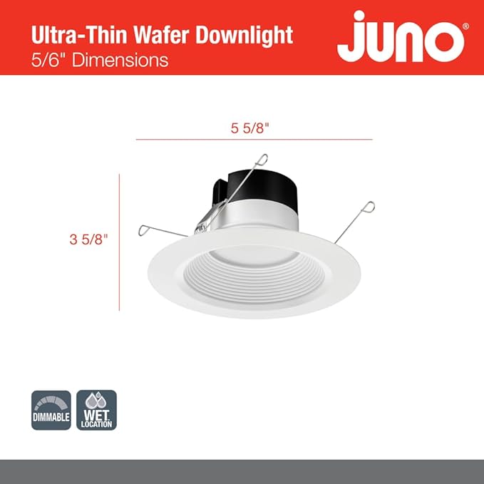 Juno E Series 5"/6" LED Ceiling Light, Baffle Trim Recessed Lighting with 5-in-1 Switchable White Color, 900 Lumens, Wet Rated LED Downlight, Dimmable, White