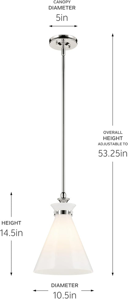 Kichler Laria 1-Light Pendant Light Fixture with Opal Glass in Polished Nickel, Kitchen Island Hanging Light for Updated Traditional Spaces (14.5" x 10.5"), 52774PM