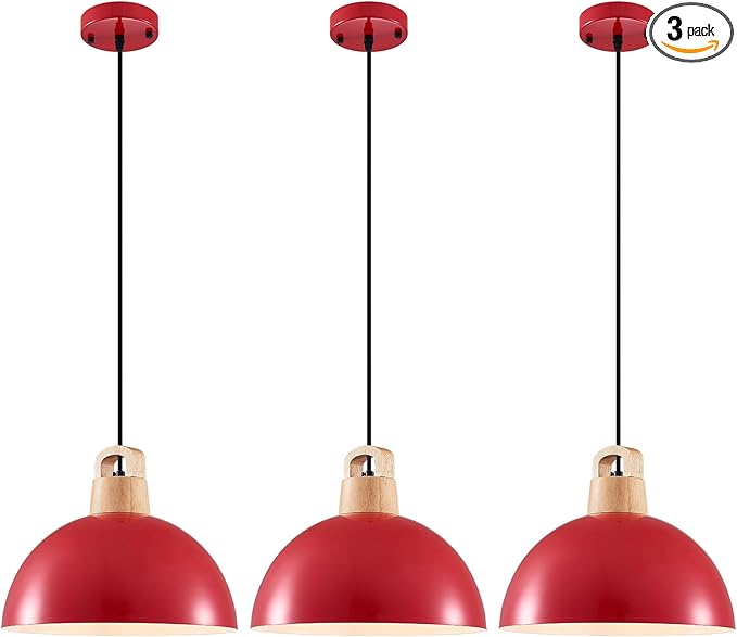 Farmhouse Pendant Light, 3 Packs 11.8inch Red Kitchen Pendant Lights, Modern Pendant Lights, Island Pendant Lights, Pendant Light for Kitchen Island; Bedroom; Office; Living Room