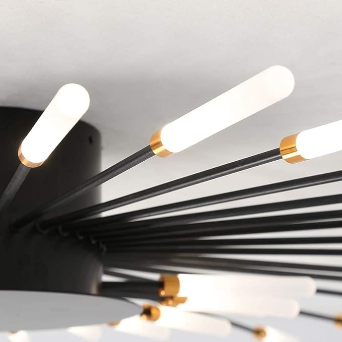 JAYMP 50.4“ Ceiling Light Modern Flower Shape Ceiling Lamp for Living Room Dining Room Flush Mount Metal Acrylic Sputnik Firework Petal LED Lighting Fixture (Matte Black, 42 Lights)