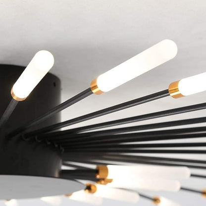 JAYMP 50.4“ Ceiling Light Modern Flower Shape Ceiling Lamp for Living Room Dining Room Flush Mount Metal Acrylic Sputnik Firework Petal LED Lighting Fixture (Matte Black, 42 Lights)