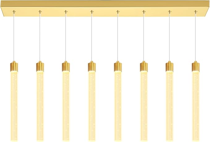 Modern Rectangular Crystal Chandelier LED Dimmable Crystal Column Chandelier Living Room Crystals Pendant Light for Dining Room Adjustable Height 8-Light Gold