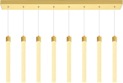 Modern Rectangular Crystal Chandelier LED Dimmable Crystal Column Chandelier Living Room Crystals Pendant Light for Dining Room Adjustable Height 8-Light Gold