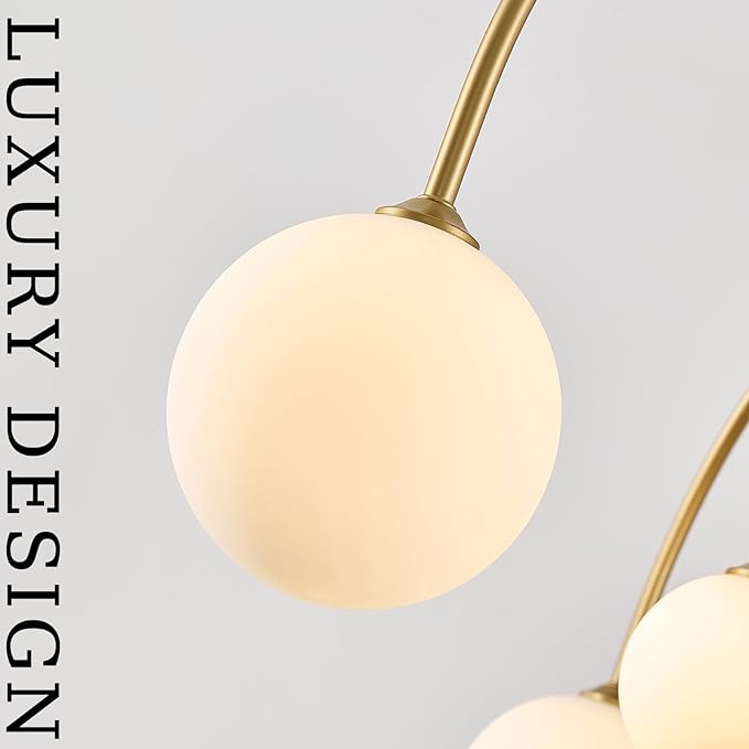 CATINER Large Sputnik Chandeliers 12 Lights Modern Gold Chandelier for High Ceiling L52” Mid Century Ceiling Pendant Light Fixtures with Milk Glass Globe Shades for Living Dining Room Foyer Staircase