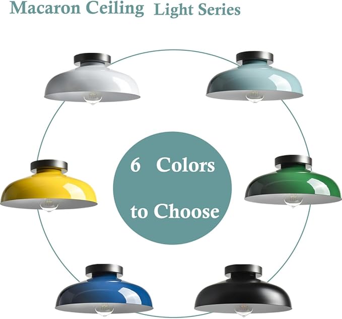 DIRYZON Modern Macaron Ceiling Light,12-Inch Semi Flush Mount Ceiling Light with Metal Barn Shade for Bedroom Porch,Sea Blue Green