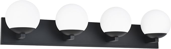 Black Bathroom Vanity Light Fixtures, 4-Light Globe Bathroom Lighting Fixtures Over Mirror, Modern Wall Lights for Living Room, Long Backplate, Standard E26 Base, Textured Black