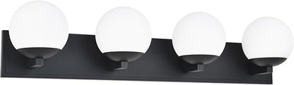 Black Bathroom Vanity Light Fixtures, 4-Light Globe Bathroom Lighting Fixtures Over Mirror, Modern Wall Lights for Living Room, Long Backplate, Standard E26 Base, Textured Black