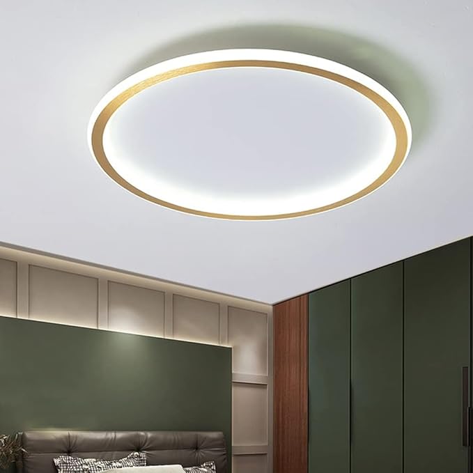 Dimmable LED Ceiling Light Fixture Flush Mount,16 inch Modern Round Recessed Ceiling Lamp ,Gold 44W Close to Ceiling Indoor Lighting For Home Living Room Bedroom,3000K-6000K with APP Adjustment