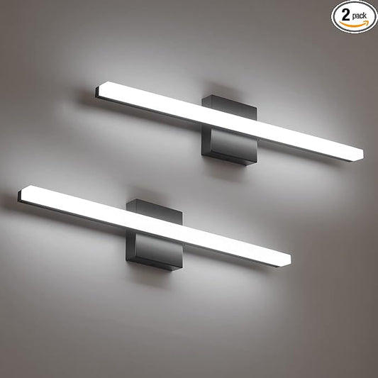 Combuh 2 Pack Bathroom Light Fixtures Black Vanity Lights Bar 24 Inch 14W Bathroom Lights Over Mirror IP44 Wall Sconces Cool White 6000K