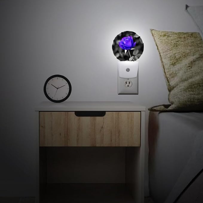 Purple Rose Flower Violet Night Light Auto Sensor Led Dusk to Dawn Lamp Home Decor for Men Women
