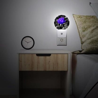 Purple Rose Flower Violet Night Light Auto Sensor Led Dusk to Dawn Lamp Home Decor for Men Women