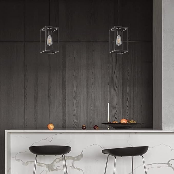 1 Light Hanging Rustic Farmhouse 5.7" Metal Lantern Cage Pendant Ceiling Light Fixture Over Sink Dining Room Bedroom Kitchen Island 3 Pack Oil Rubbed Bronze
