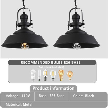 14" Farmhouse Pendant Light, Industrial Rustic Hanging Light Fixture with Matte Black Finish for Kitchen Island, Dining Room, Barn, Metal Dome Shade
