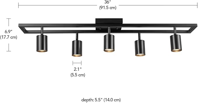 Globe Electric 5-Light Track Lighting, Adjustable Heads, Matte Black 36-Inch Dimmable Track Bar for Modern Kitchen, Living Room & Ceiling Lighting