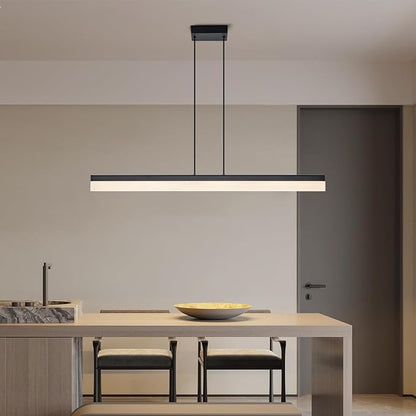 Black Wood LED Kitchen Island Lighting, 39 Inch LED Linear Pendant Light, Dimmable Ceiling Hanging Chandeliers for Dining Room Living Room Bar Pool Table 24W, Modern Farmhouse Fixture, 4000K