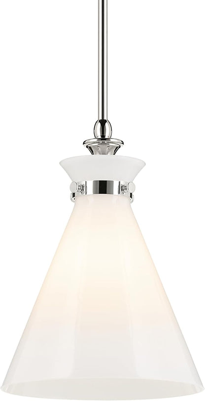 Kichler Laria 1-Light Pendant Light Fixture with Opal Glass in Polished Nickel, Kitchen Island Hanging Light for Updated Traditional Spaces (14.5" x 10.5"), 52774PM