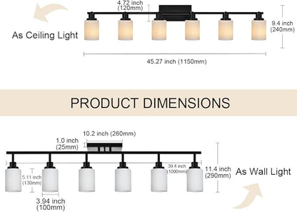 TODOLUZ 6-Lights Track Lighting Fixtures, Black Modern Bathroom Light Fixtures Ceiling with Rotatable Track Head & Opal White Glass, Wall Mounted Track Light for Kitchen