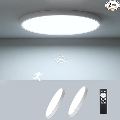 2 Pack ZSYUBO 12 Inch Motion Sensor Ceiling Light Wired,24w Flush Mount Light Fixture Round, Motion Sensor Light Indoor for Closet Hallway Porch Laundry Basement Garage Pantry, 3000k/4000k/6000k White