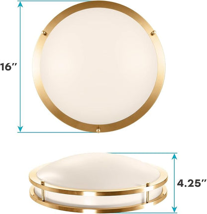 LUXRITE 16 Inch LED Flush Mount Ceiling Light, 5 Color Selectable 2700K | 3000K | 3500K | 4000K | 5000K, Dimmable Ceiling Light Fixture, 24W, 1920 Lumens, Energy Star, ETL Listed, Brushed Brass