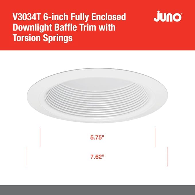 Juno VuLite 6" Recessed Light Trim, Air-Loc and Wet Rated Recessed Lighting Trim for New Construction and Remodel, Downlight Baffle Trim with Torsion Springs, Fits IC23, IC22, IC22R Can Light Housings