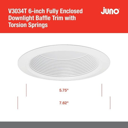 Juno VuLite 6" Recessed Light Trim, Air-Loc and Wet Rated Recessed Lighting Trim for New Construction and Remodel, Downlight Baffle Trim with Torsion Springs, Fits IC23, IC22, IC22R Can Light Housings