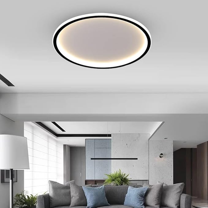 Dimmable LED Ceiling Light Fixture Flush Mount,20 inch Modern Round Recessed Ceiling Lamp with APP Adjustment,Black 55W Close to Ceiling Lighting Living Room Bedroom,3000K-6000K