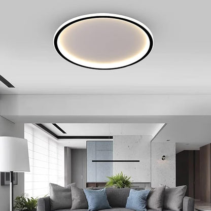 Dimmable LED Ceiling Light Fixture Flush Mount,20 inch Modern Round Recessed Ceiling Lamp with APP Adjustment,Black 55W Close to Ceiling Lighting Living Room Bedroom,3000K-6000K
