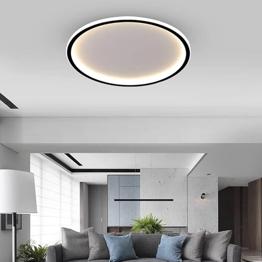 Dimmable LED Ceiling Light Fixture Flush Mount,20 inch Modern Round Recessed Ceiling Lamp with APP Adjustment,Black 55W Close to Ceiling Lighting Living Room Bedroom,3000K-6000K