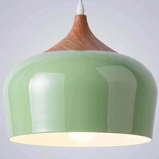 Modern Pendant Light Fxtures Kitchen, Hanging Light Fixtures Ceiling Mount, Wood Metal Shade Pendant Lamp for Dining Room, Bedroom, Living Room, Bathroom, Entryway, Small Chandelier, Pastel Green