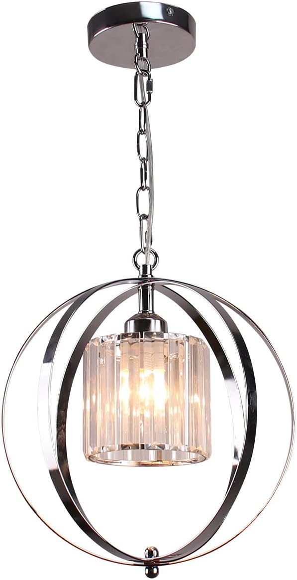 FRIXCHUR Farmhouse Chandelier Crystal Pendant Light Adjustable Hanging Light Fixtures Orb Globe Chandeliers for Kitchen Island Dining Room Foyer Bedroom (Chrome)
