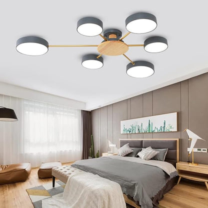 LED Ceiling Lighting 41 Inch 6-Lights Modern Ceiling Lights Flush Mount Recessed Lighting Ceiling Light 48W Adjustable Living Room Bedroom Kitchen, 3000K-6000K Temperature Available Grey